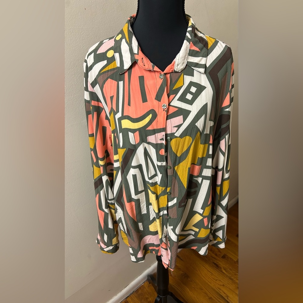 Colorful Abstract Women's Button Down Shirt